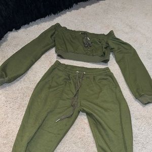 Two piece olive sweater set